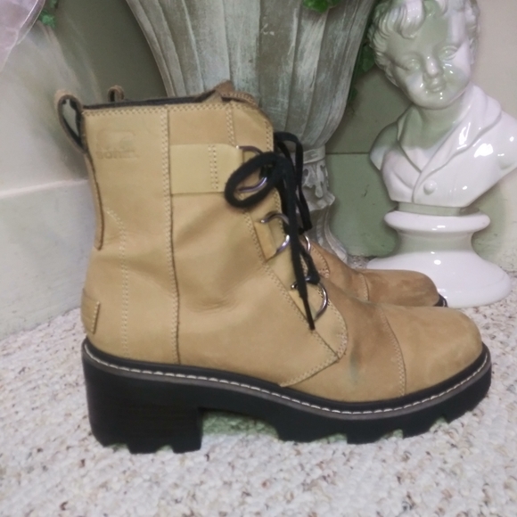 Sorel Shoes - Sorel Joan Now Caribou Buff & Black Color Waterproof Leather Lace-Up Boots